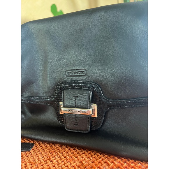 Coach Black Leather Crossbody Bag Lizard Trim Silver Hardware - Picture 4 of 13